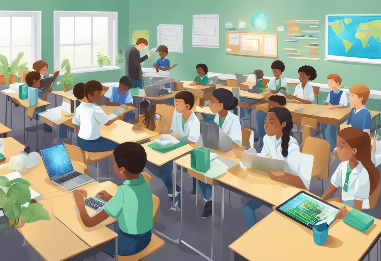 Assessment and Progress Tracking in Biology: Effective Tools for Monitoring Student Growth Progress Tracking,biology LearningMole Progress Tracking: A classroom scene with students actively participating in hands-on biology experiments while the teacher uses technology to track their progress