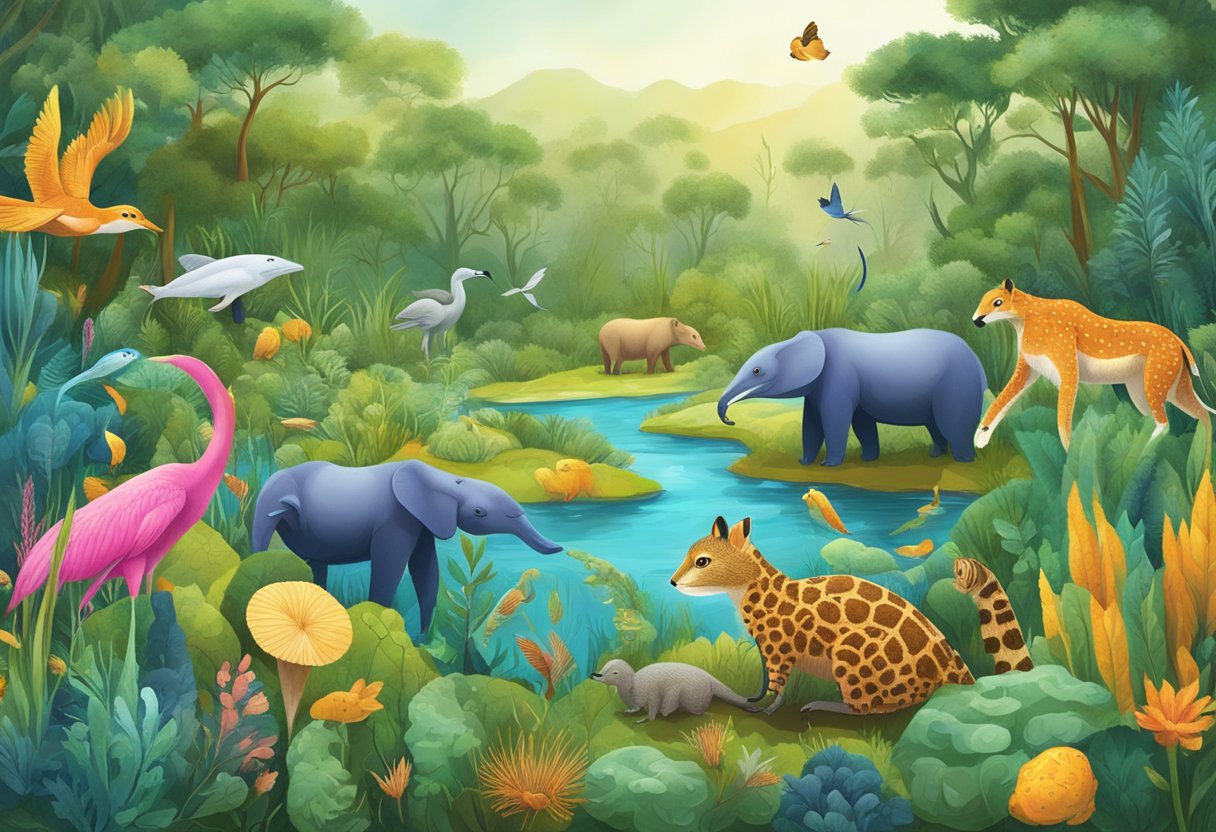 Human Body: A diverse array of animals, plants, and microorganisms interacting in a vibrant ecosystem
