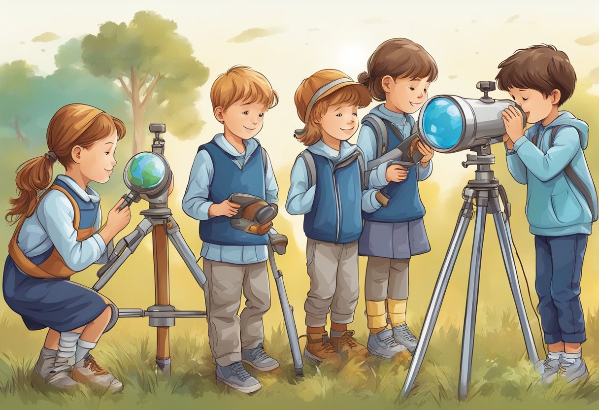 Real-Life Applications of Earth & Space in Primary Education: Bringing the Cosmos to the Classroom Earth and Space,Science LearningMole A group of primary school students conduct experiments outdoors, observing the Earth and space, using tools like telescopes and compasses