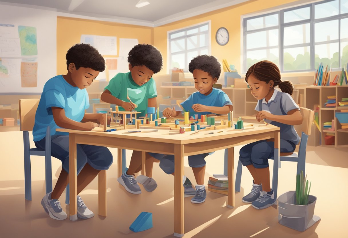 Experiments in Primary: A group of young students work together to build and test various structures using everyday materials in a classroom setting