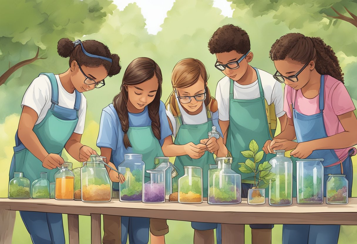 Experiments in Primary: A group of young students conduct hands-on experiments outdoors, using real-life objects and tools to explore scientific concepts