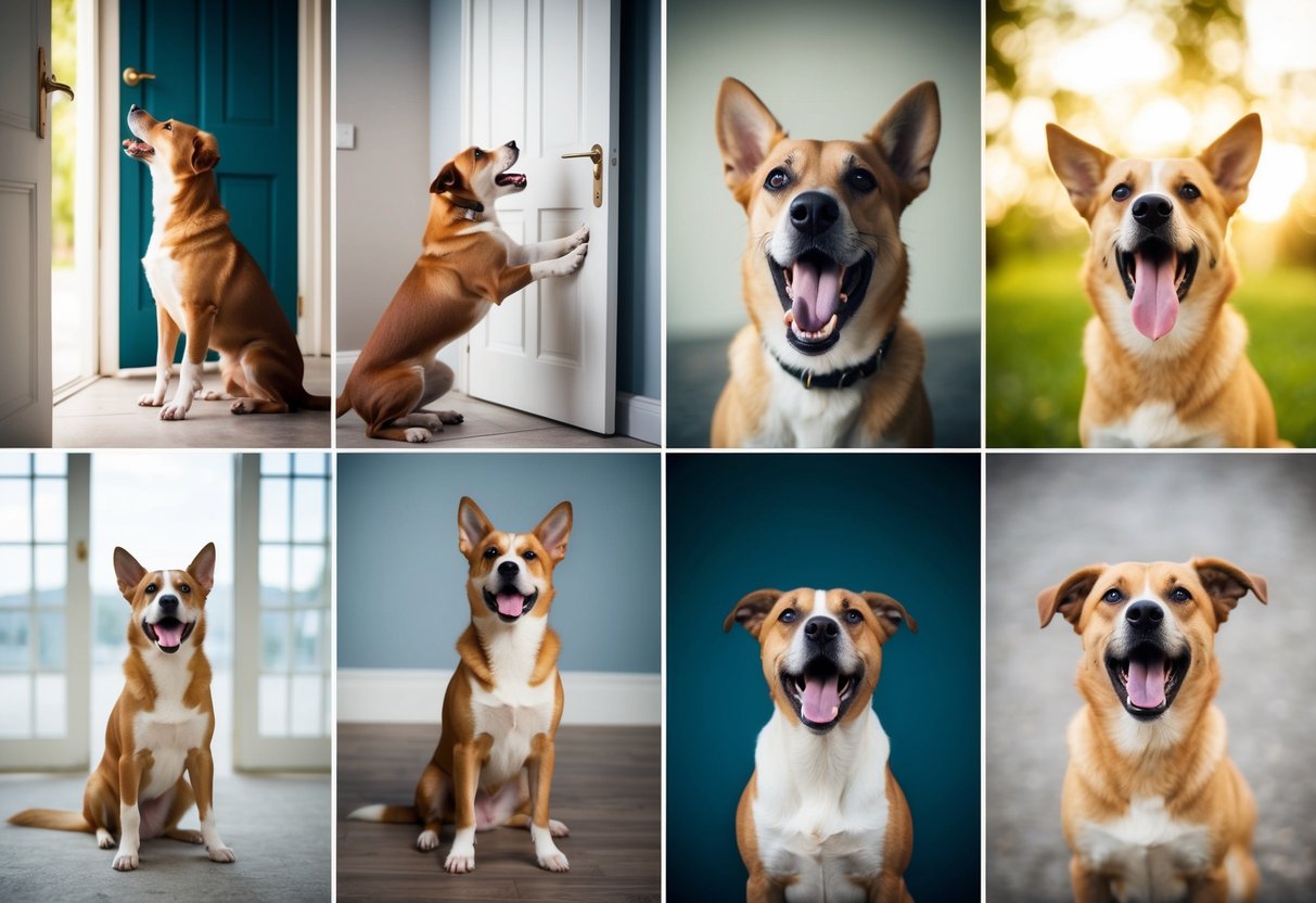A dog barking in various situations: at the door, while playing, when excited, and more