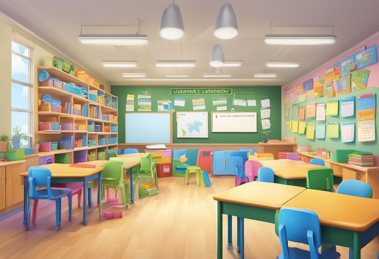 Comprehensive Guide to Spelling and Vocabulary for Primary Students: Building Strong Language Skills from Day One Spelling and Vocabulary,Vocabulary LearningMole Spelling and Vocabulary: A colorful and engaging classroom setting with various spelling and vocabulary learning materials displayed on the walls and shelves