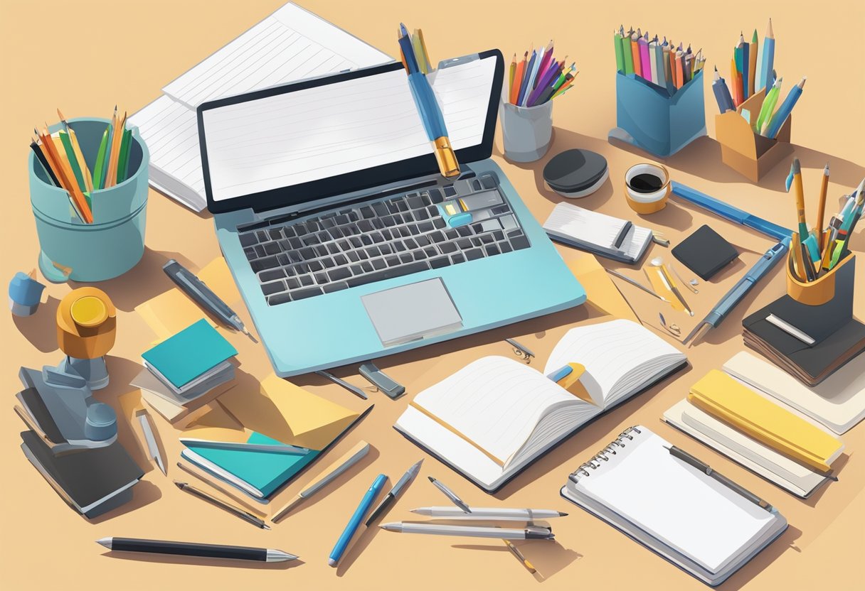 Advanced Creative Writing Techniques for Upper Primary Classes: Sparking Imagination in 8-11 Year Olds creative writing LearningMole creative writing: A colorful array of writing tools and materials spread out on a desk, including pens, pencils, notebooks, and creative writing prompts