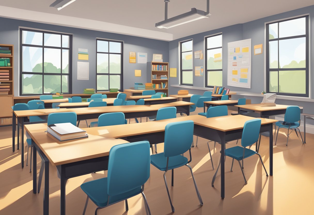 creative writing: A classroom setting with diverse writing tools, technology, and collaborative workspaces for creative writing education