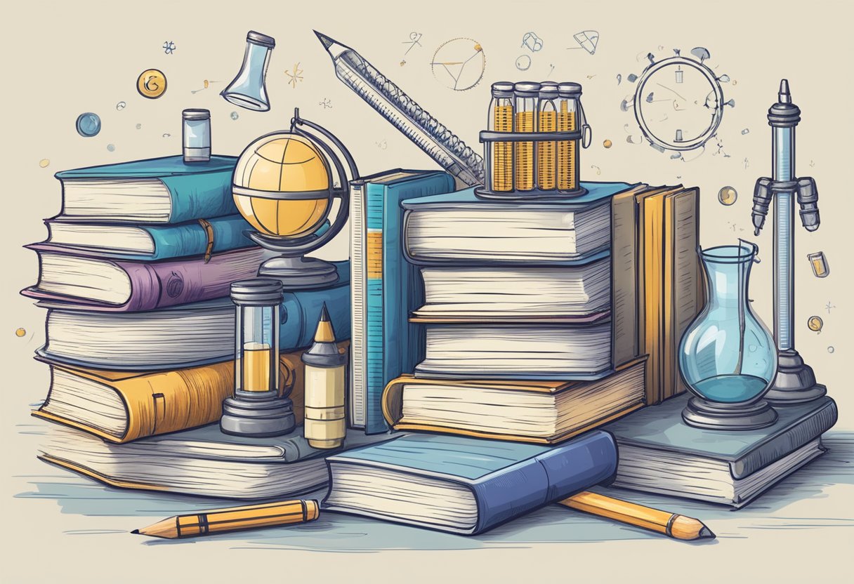 How Creative Writing Supports Cross-Curricular Learning: Unlocking Student Potential Across Subjects Creative Writing LearningMole Creative Writing: A stack of books surrounded by various school subjects' symbols (e.g. test tubes for science, an abacus for math) with a pencil and paper nearby