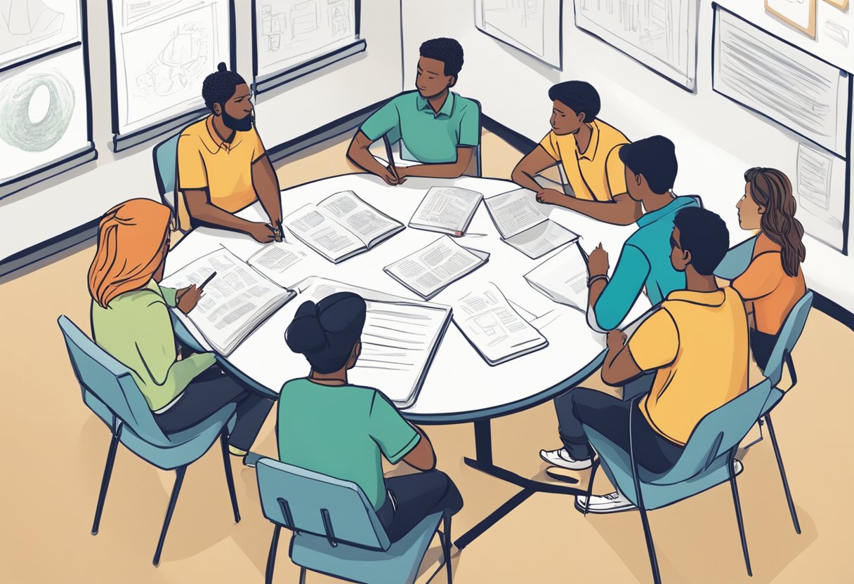 How Creative Writing Supports Cross-Curricular Learning: Unlocking Student Potential Across Subjects Creative Writing LearningMole Creative Writing: A group of students sit around a table, each with a notebook and pencil, engaged in a lively discussion while working on a collaborative writing project. A whiteboard in the background displays various cross-curricular topics