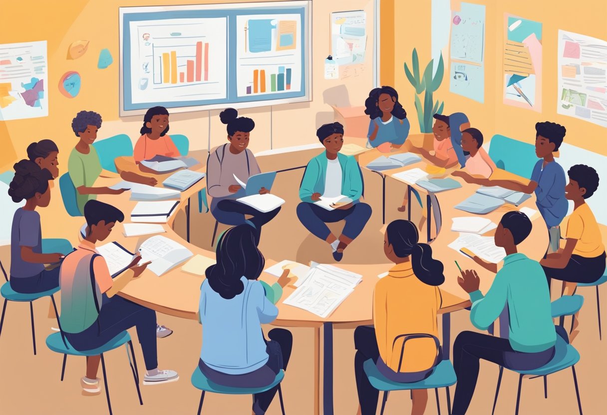 Case Studies: Successful Creative Writing Projects in Schools - Inspiring Young Authors Across the UK creative writing LearningMole creative writing: A group of students sit in a circle, pens in hand, surrounded by colorful posters and writing prompts. The teacher leads a lively discussion on creative writing techniques