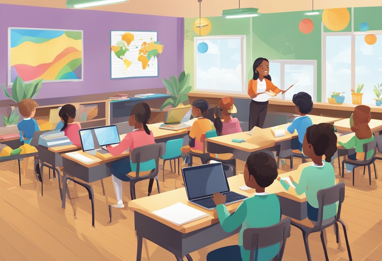 Case Studies: Successful Creative Writing Projects in Schools - Inspiring Young Authors Across the UK creative writing LearningMole creative writing: A classroom with students using laptops and tablets to engage in creative writing activities, with a teacher facilitating the lesson