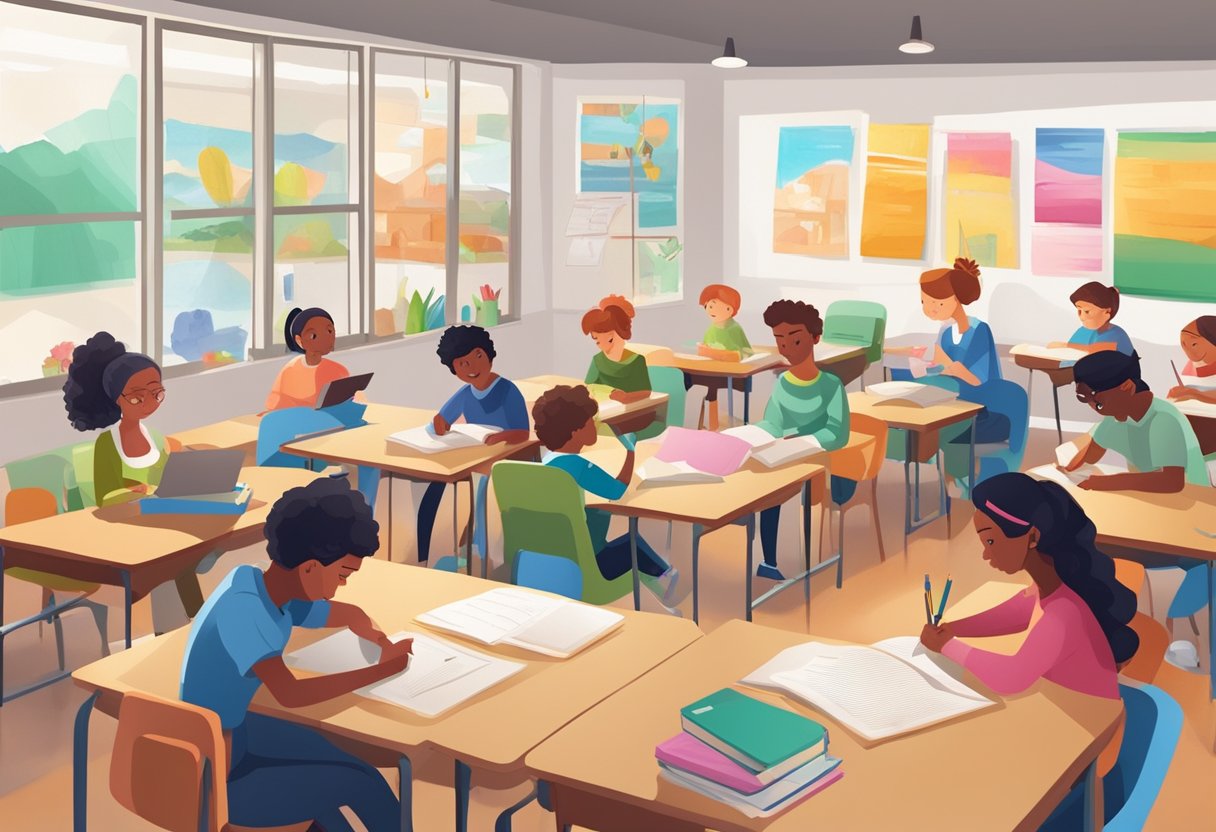 Case Studies: Successful Creative Writing Projects in Schools - Inspiring Young Authors Across the UK creative writing LearningMole creative writing: A classroom setting with students engaged in various creative writing activities, surrounded by colorful posters and writing supplies