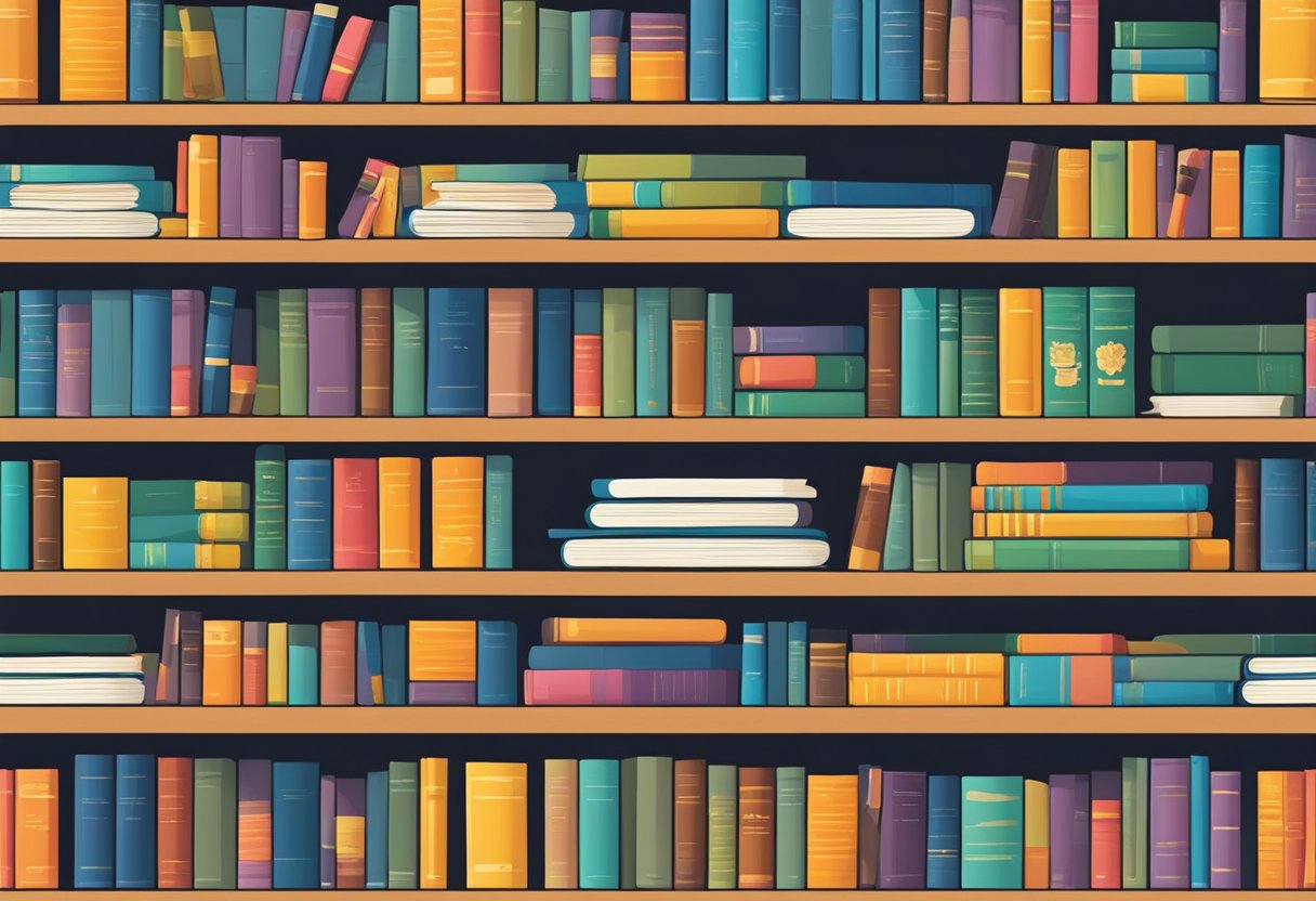 Grammar for Primary: A colorful bookshelf with various grammar books arranged neatly, featuring engaging illustrations and easy-to-understand explanations
