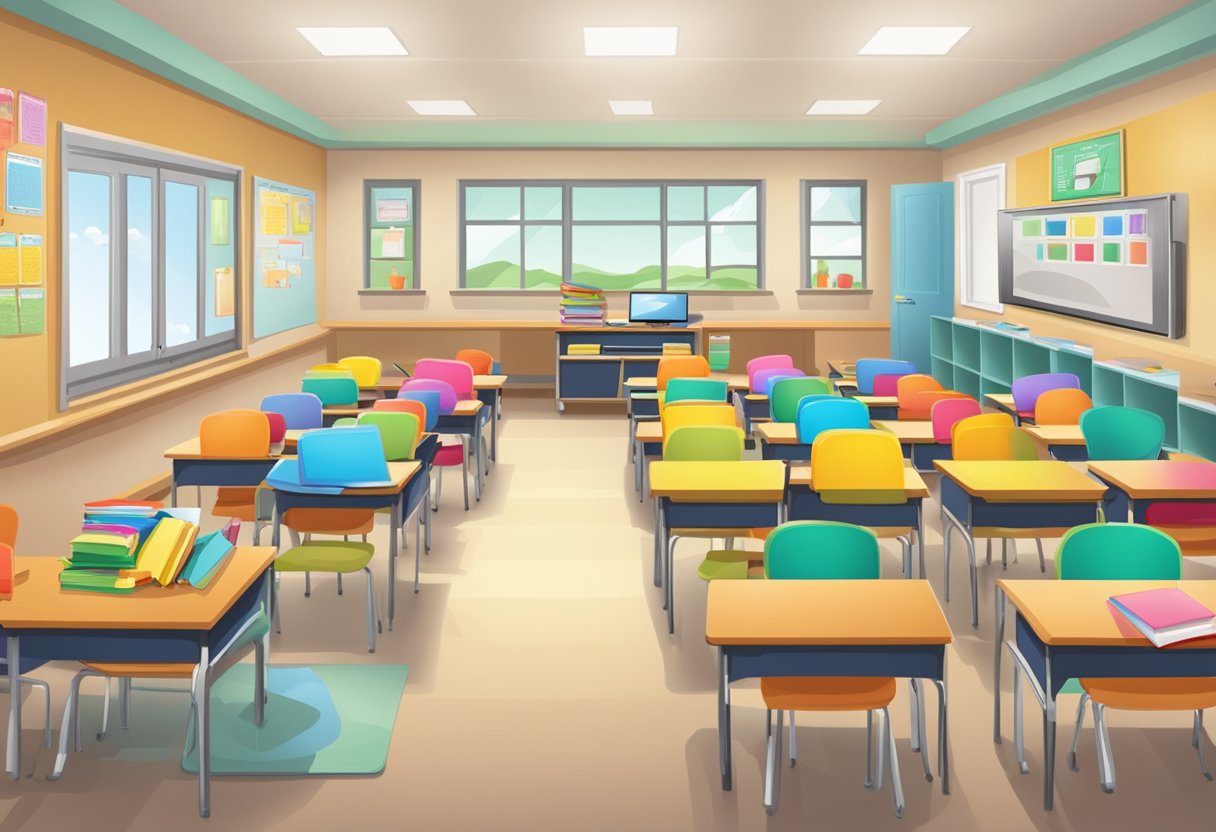 ESL: A classroom with diverse ESL learning materials and technology for primary students