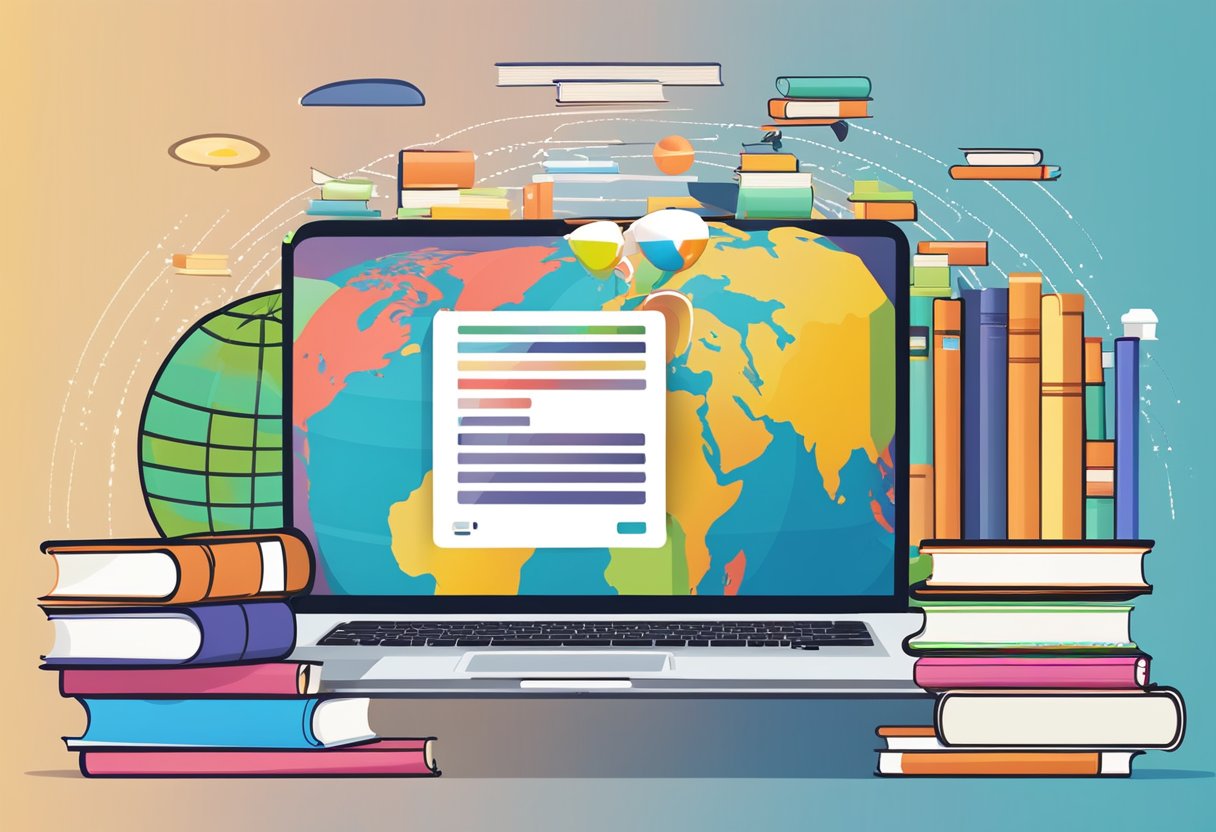 Comprehensive Guide to World Languages for Primary Students: Making Learning Fun and Accessible World language,languages LearningMole World language: A colorful globe surrounded by books in different languages, with a laptop open to a language learning website