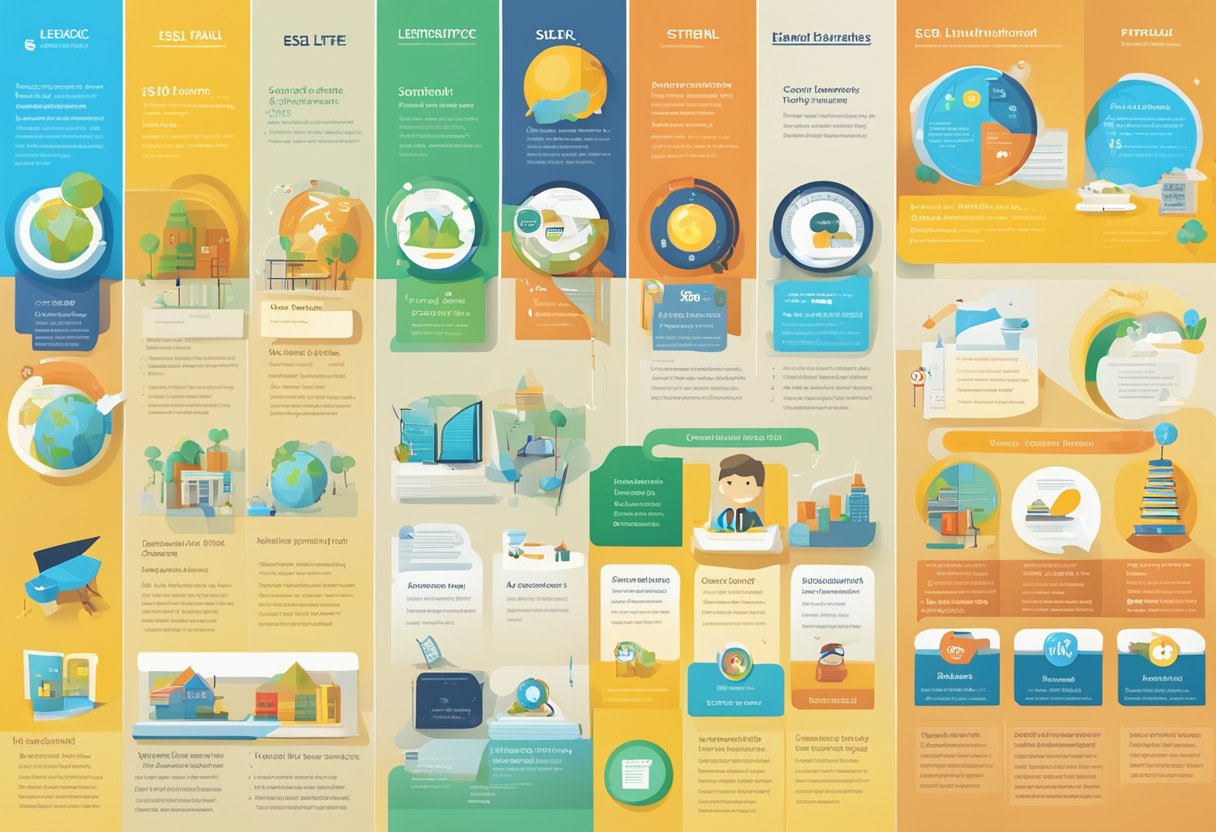 ESL: A colorful and engaging infographic displaying various topics and icons related to ESL education for primary students