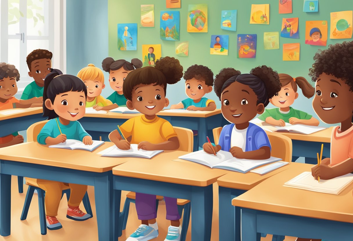 Comprehensive Guide to World Languages for Primary Students: Making Learning Fun and Accessible World language,languages LearningMole World language: A diverse group of children of various ethnicities and cultures engaged in language learning activities in a vibrant and inclusive classroom setting