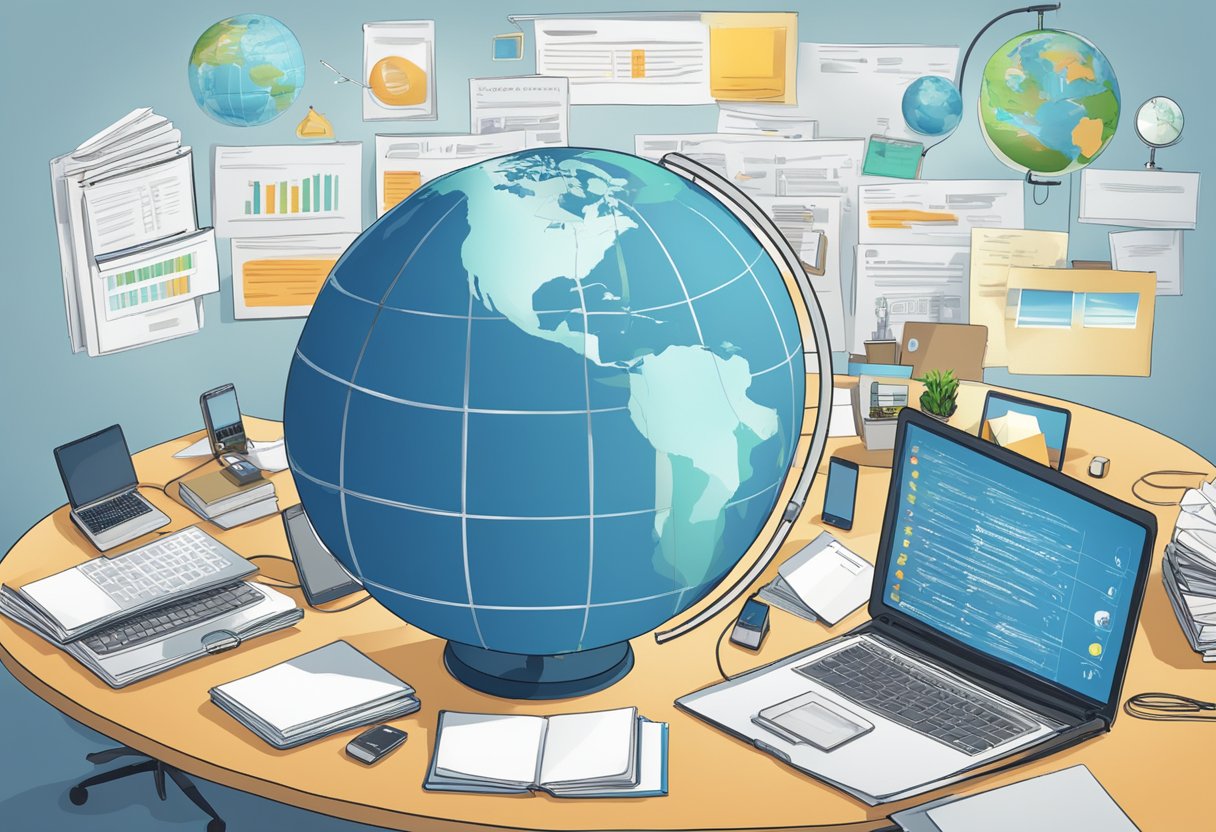 World Languages: Common Mistakes and How to Avoid Them - A Friendly Guide to Mastering Communication World Languages,Language LearningMole World Languages: A globe surrounded by digital devices and language textbooks, with error-filled sentences on a screen and corrected versions on a whiteboard