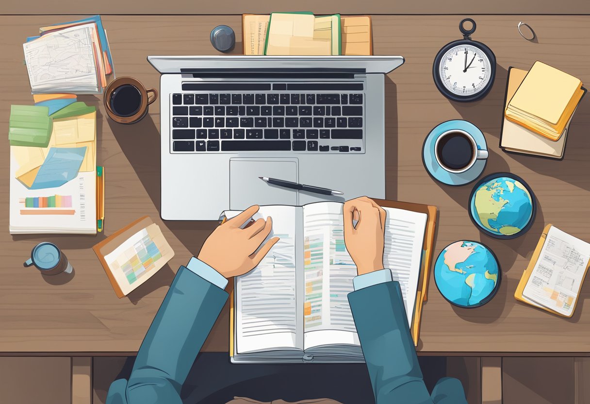 World Languages: Common Mistakes and How to Avoid Them - A Friendly Guide to Mastering Communication World Languages,Language LearningMole A person studying at a desk with language textbooks and flashcards, surrounded by a globe, language charts, and a cup of coffee