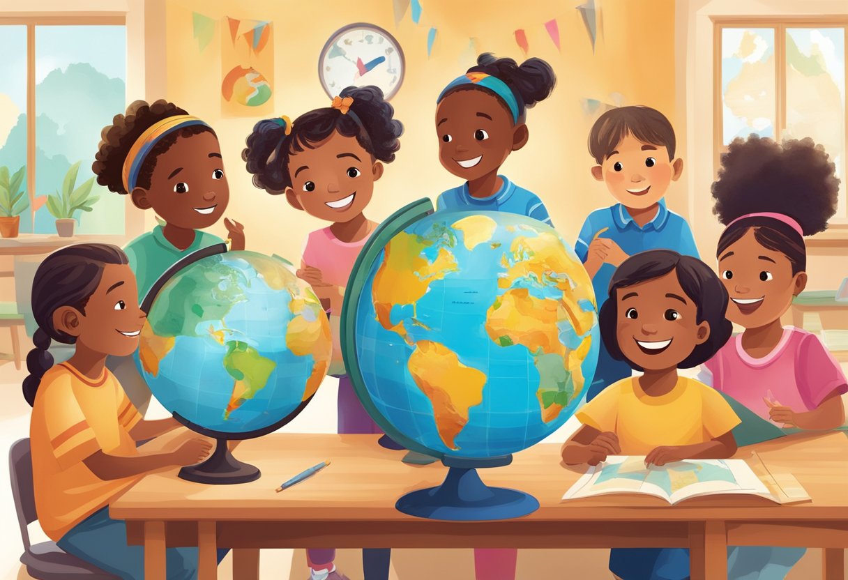 Real-Life Applications of World Languages in Primary Education: Engaging Young Minds Through Everyday Culture World Languages,Languages LearningMole World Languages: A diverse group of children engage in language activities with maps, globes, and cultural artifacts in a vibrant classroom setting