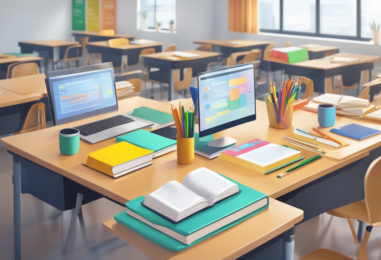 Exploring New Trends in World Languages Education: Fresh Approaches World Languages,Languages,technology LearningMole World Languages: A diverse group of language textbooks and digital language learning tools arranged on a modern classroom desk