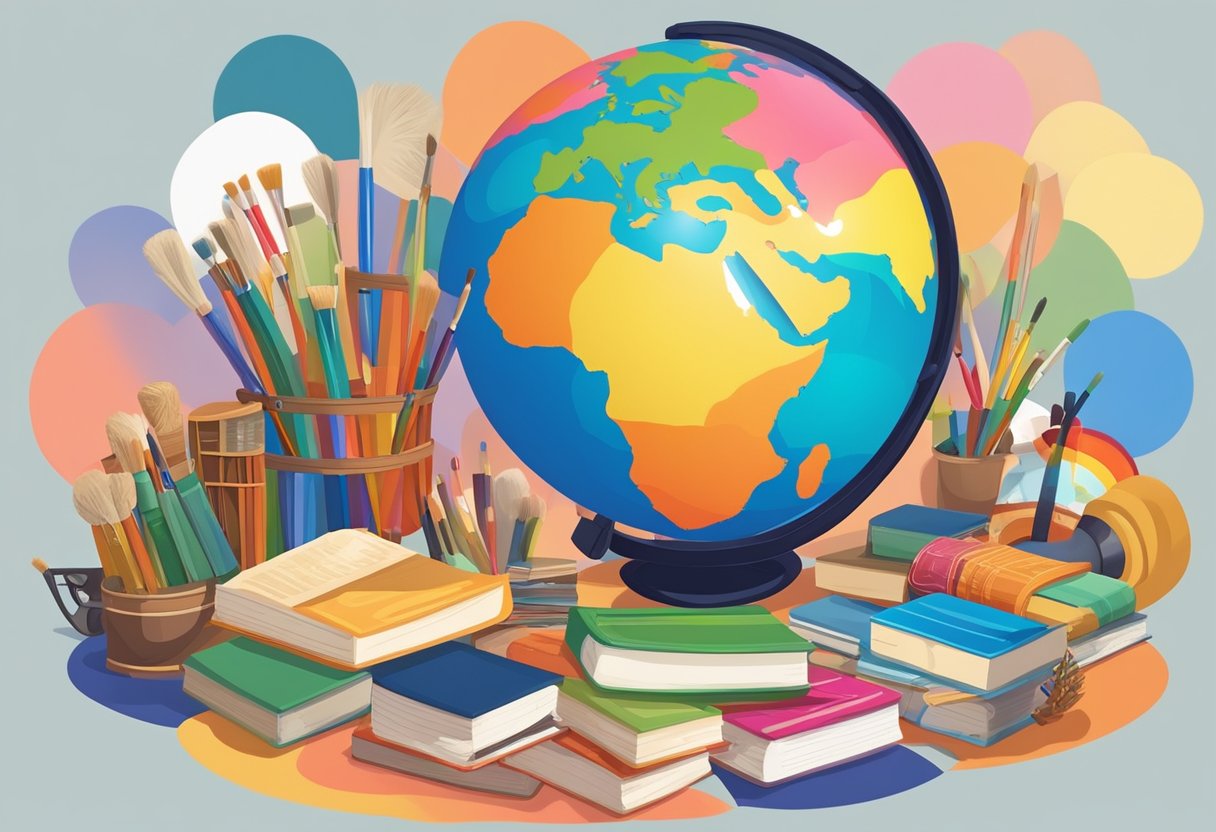 How World Languages Supports Cross-Curricular Learning: Enhancing Global Skills in the Classroom World Language,Languages LearningMole World Language: A colorful palette of world language books, paintbrushes, and musical instruments arranged around a globe