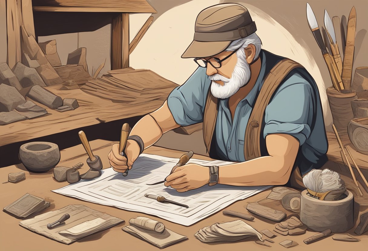 Real-Life Applications of Ancient History in Primary Education ancient history,History,Primary LearningMole Ancient History: An archaeologist carefully brushes away dirt from a delicate ancient artifact, surrounded by tools and historical documents