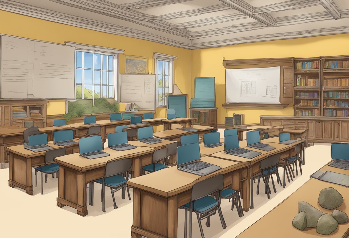 Ancient History Education: An ancient history classroom with personalized learning tools and adaptive technology