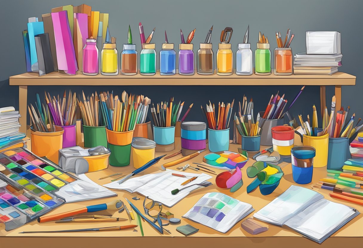 Advanced Arts and Craft Techniques for Upper Primary Classes: Inspiring Creative Excellence in Years 5-6 arts and craft,Primary,Creativity LearningMole Arts and Craft: A colorful array of art supplies and tools scattered across a large table, surrounded by eager students exploring advanced arts and craft techniques