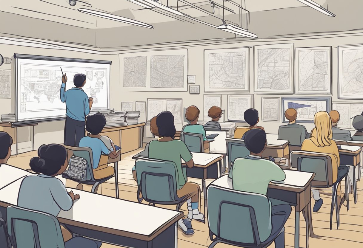 Advanced Art History Techniques for Upper Primary Classes: Making History Come Alive through Art Art history,artistic LearningMole Art history: A classroom filled with art supplies, books, and posters. A teacher lecturing in front of a whiteboard filled with diagrams and art history timelines