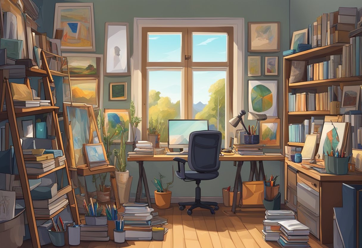 Art History: Common Mistakes and How to Avoid Them - A Beginner's Guide to Mastering the Subject Art history,art style,artwork LearningMole Art history: A cluttered artist's studio with various paintings, easels, and art supplies. A bookshelf filled with art history books and a desk with a computer for research