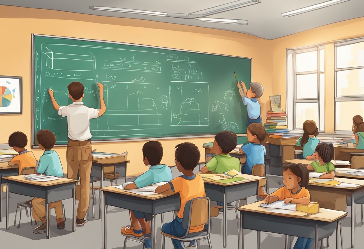 Drawing and painting: A classroom with students using drawing and painting materials to create art related to various subjects like math, science, history, and literature