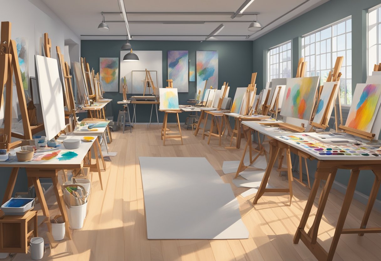 drawing and painting: A studio filled with easels, paint palettes, and canvases, where students experiment with traditional and digital techniques in drawing and painting