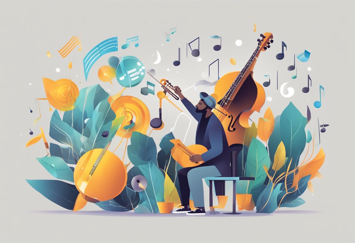 instrumental skills: A musician experimenting with different musical notes and instruments, exploring creative variations while avoiding common mistakes