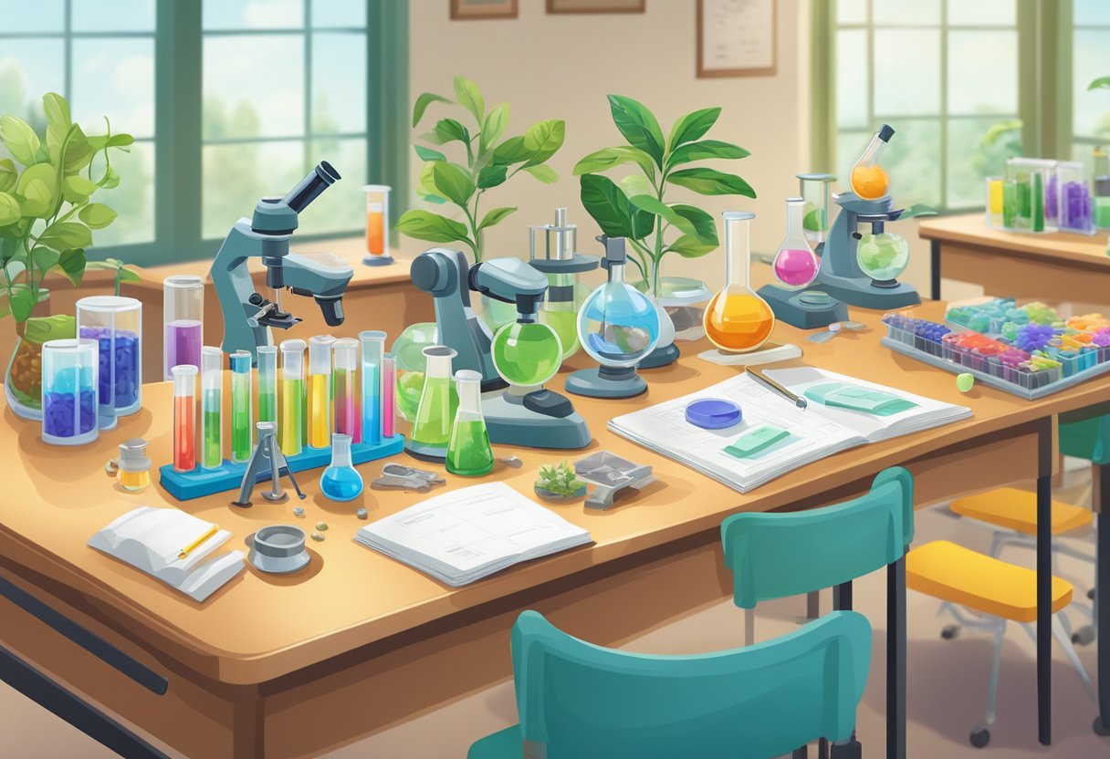 The Ultimate Science Resource Kits: Enhancing Hands-on Learning Science Resource,Science kit,Hands-on LearningMole Science Resource: A colorful array of science kits with test tubes, microscopes, and plant specimens arranged on a classroom table