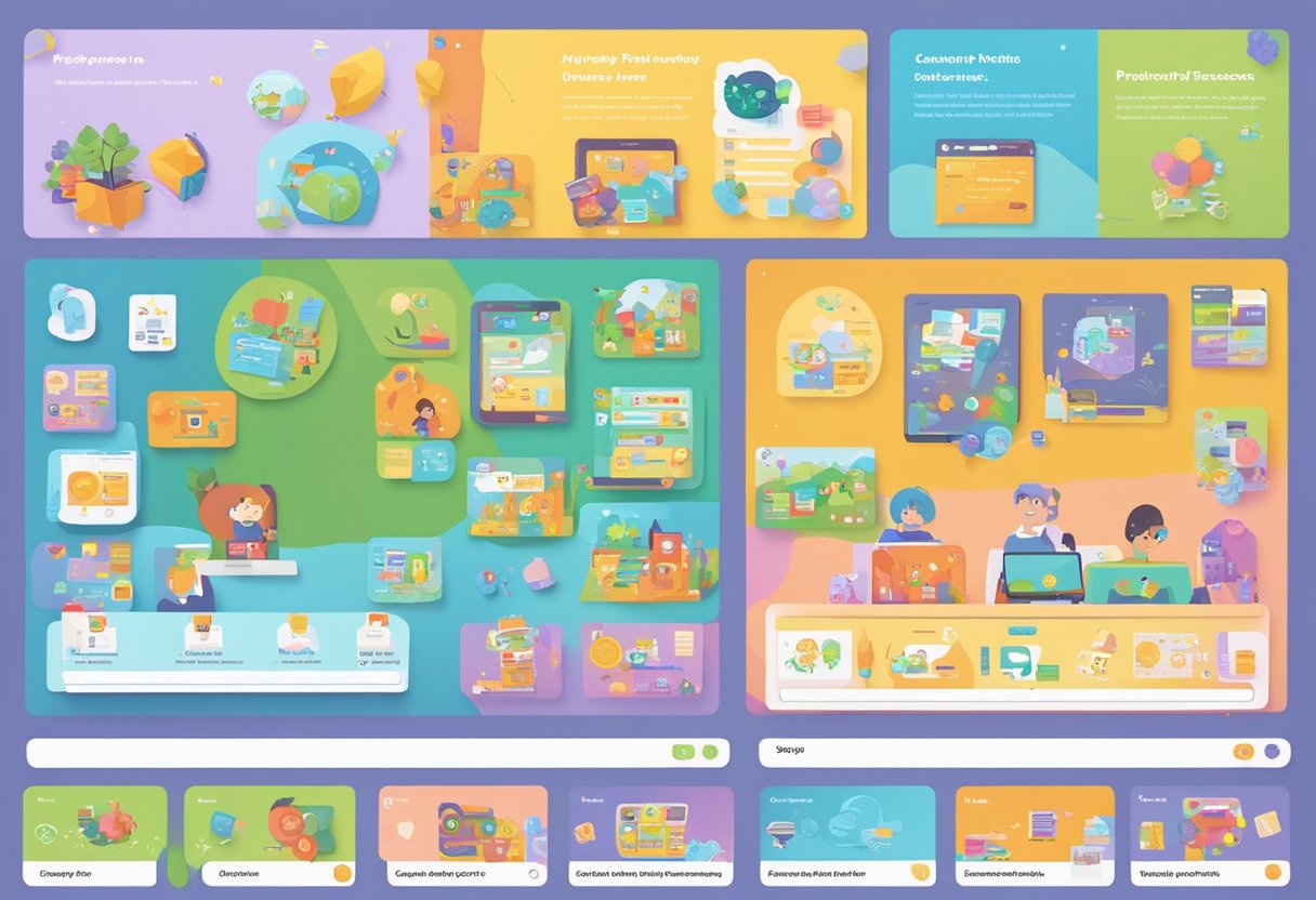 Phonics resources: A colorful array of digital phonics resources displayed on a computer screen, with playful images and engaging activities for primary students