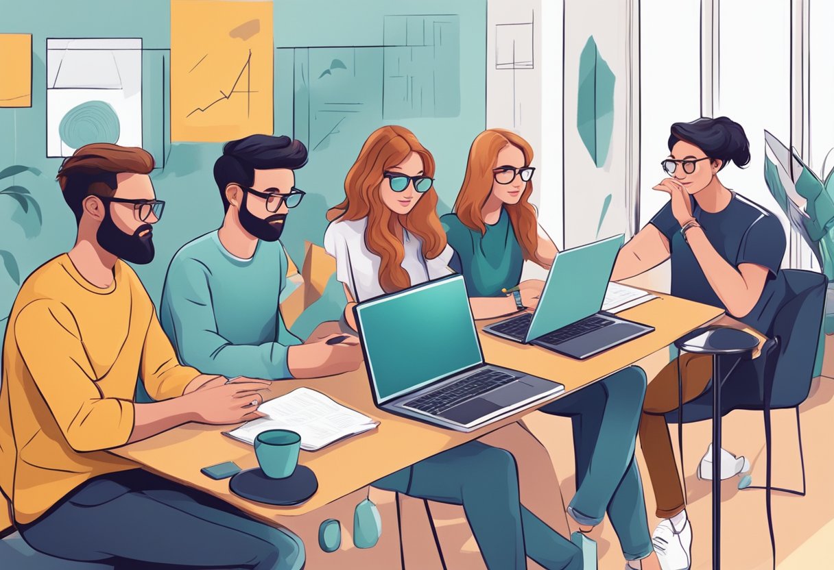 Digital Arts: A group of digital artists collaborate online, sharing and tracking progress on multimedia projects