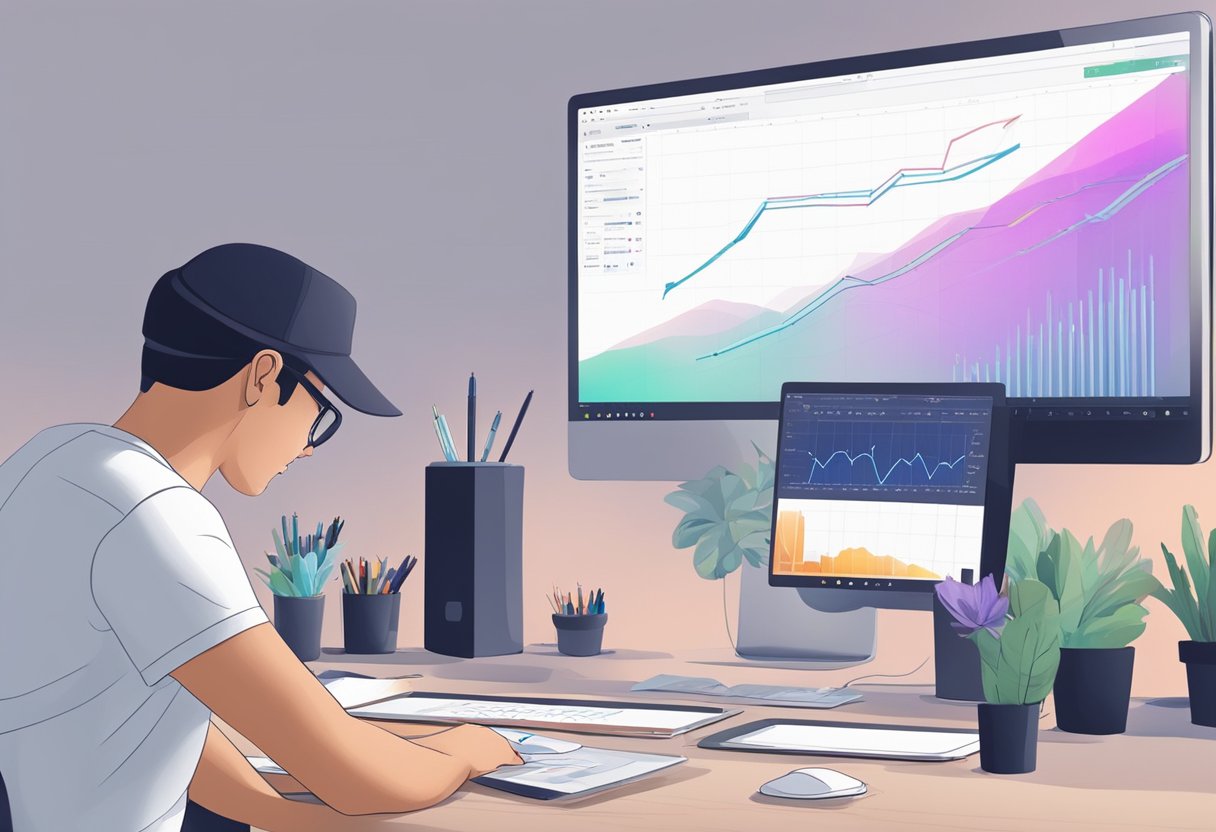 Digital Arts: A digital artist uses a stylus to create a multimedia piece, while a computer screen displays progress tracking and assessment data