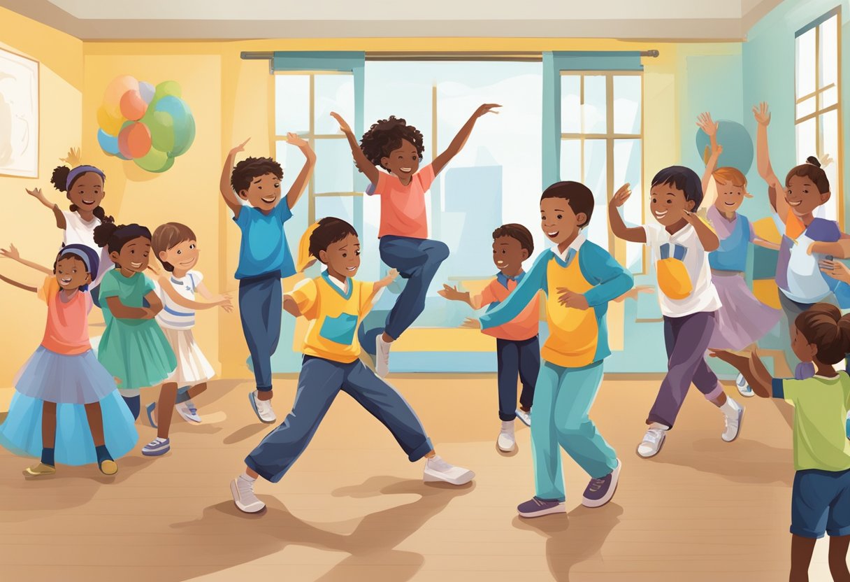 A group of upper primary students engage in various performing arts activities, including dance, music, and drama, as they develop their personal and social skills