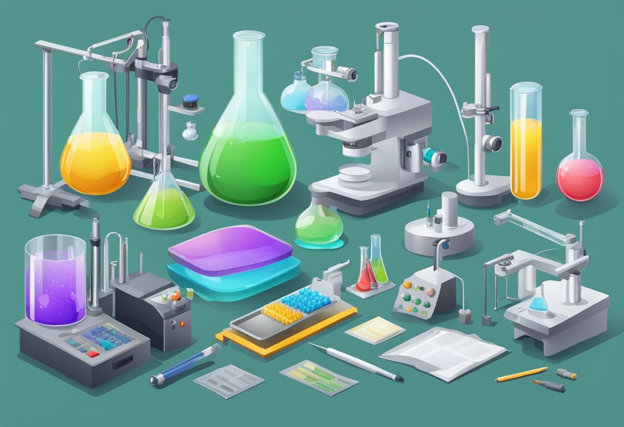 A lab table with various scientific equipment and technology resources arranged for conducting experiments(Science experiments)