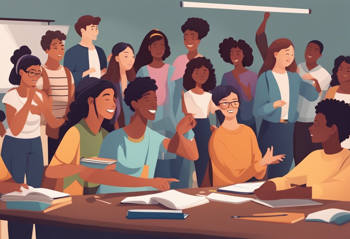 A group of students engage in a variety of performing arts activities, such as acting, dancing, and singing, while collaborating and communicating effectively with one another (Performing Arts)