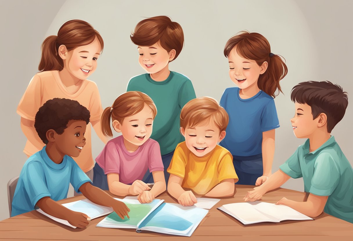 A group of young children engage in activities that promote emotional intelligence, such as group discussions, role-playing, and mindfulness exercises