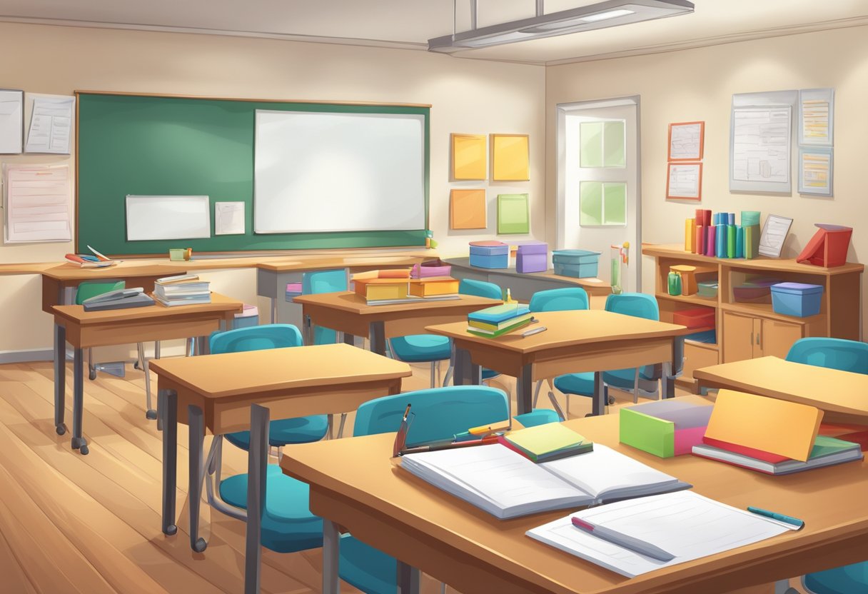 Developing Classroom Routines: Effective Resources and Tips Classroom Routine,Classroom LearningMole A classroom scene with a teacher's desk, whiteboard, and various classroom supplies organized for daily activities and routines