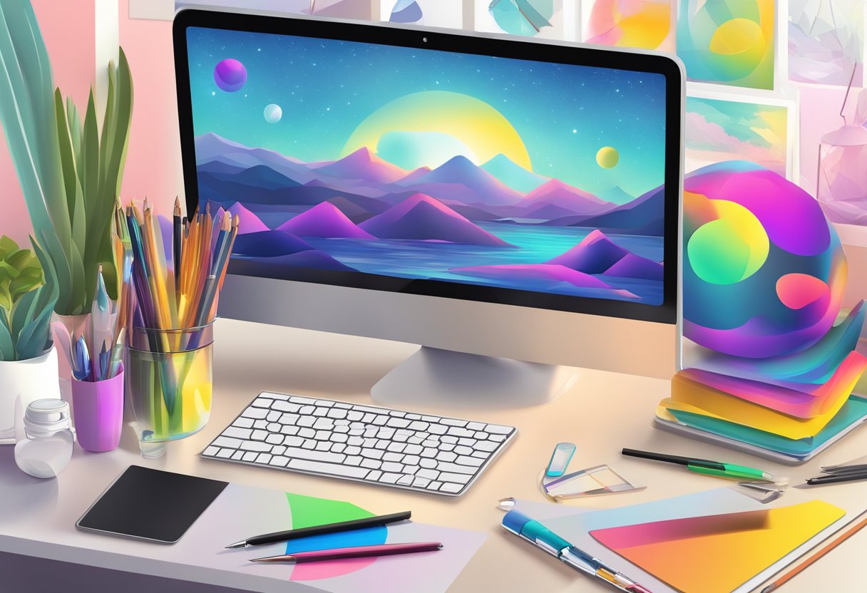 Effective Teaching of Digital Arts for Key Stage 2 Digital Art LearningMole A digital tablet with a stylus creating colorful digital artwork on a computer screen, surrounded by various art supplies and a creative workspace