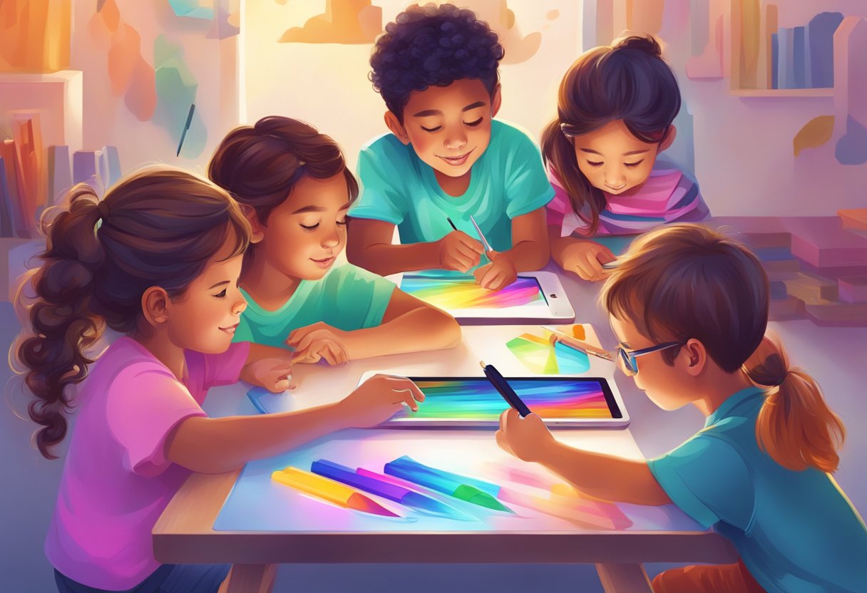 Effective Teaching of Digital Arts for Key Stage 2 Digital Art LearningMole A group of children engage in digital art tasks, using tablets and styluses to create colorful and imaginative designs