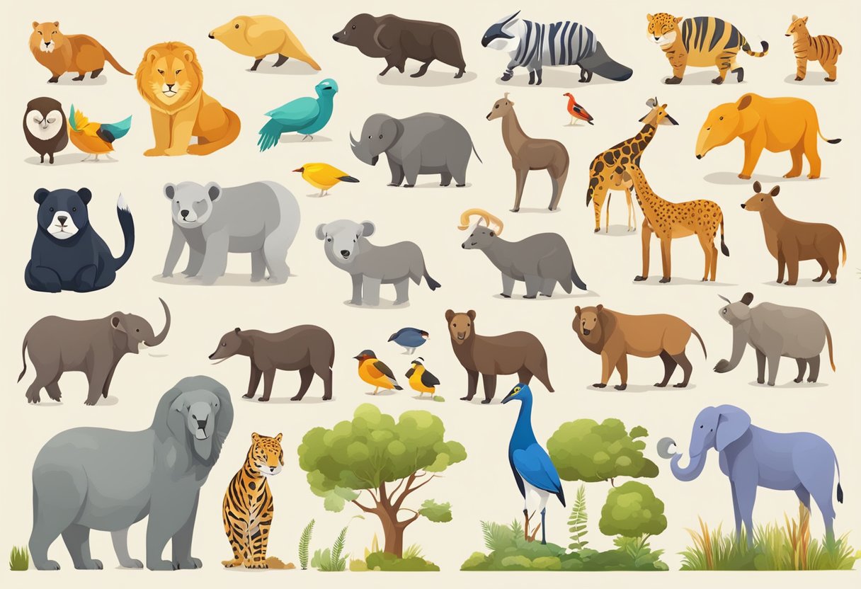 A colorful poster displays different animal groups with corresponding illustrations and labels