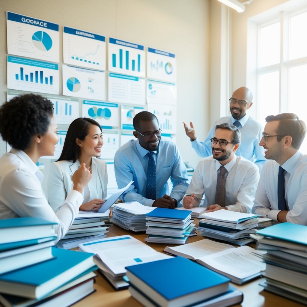 A group of experts engage in a lively discussion, surrounded by stacks of research papers and scientific journals. Charts and graphs adorn the walls, showcasing evidence-based data