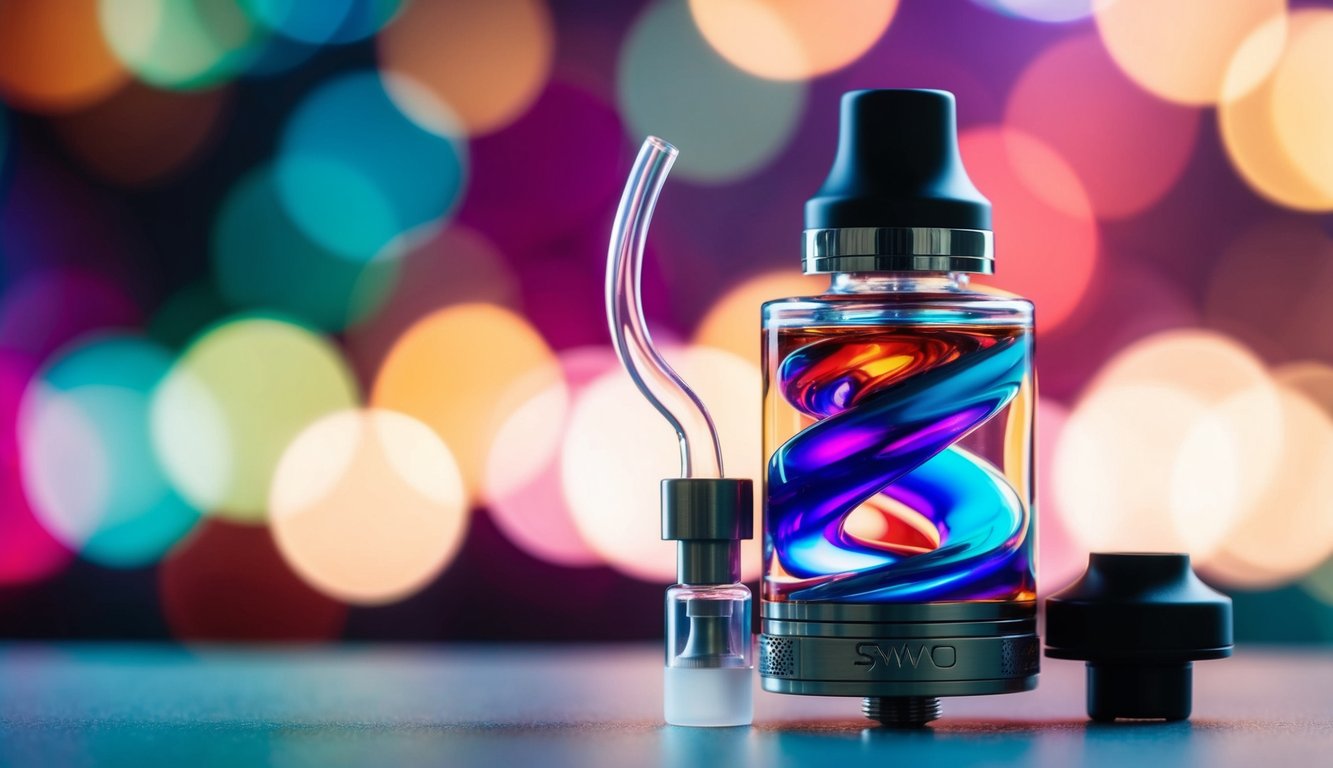Sebuah vape cair unik yang berputar dalam warna-warna cerah
