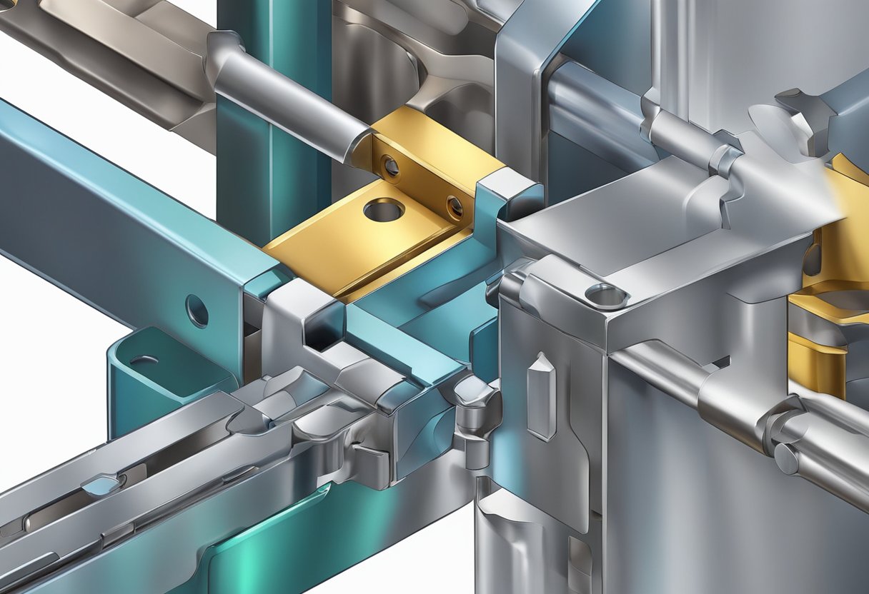 Two metal pieces being joined together using welding fasteners