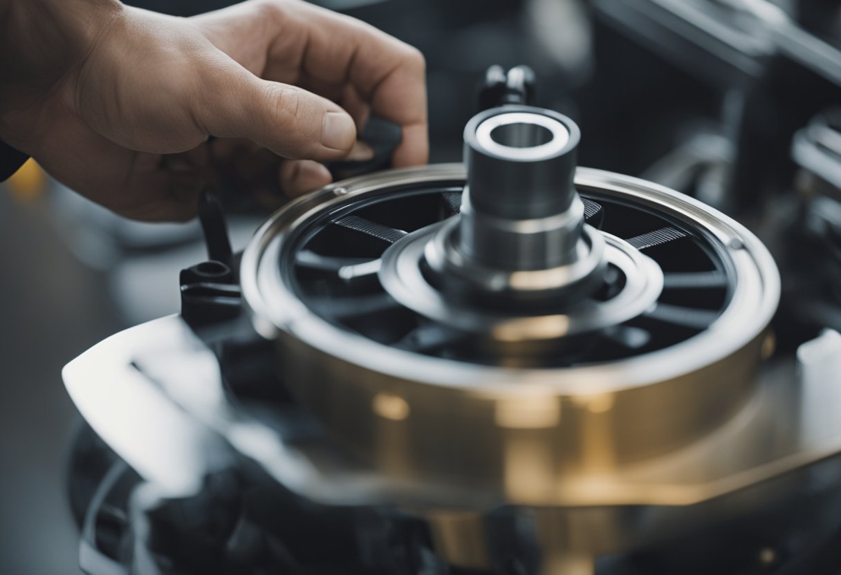 A technician lubricates and inspects a caster wheel, using tools and following best practices for maintenance