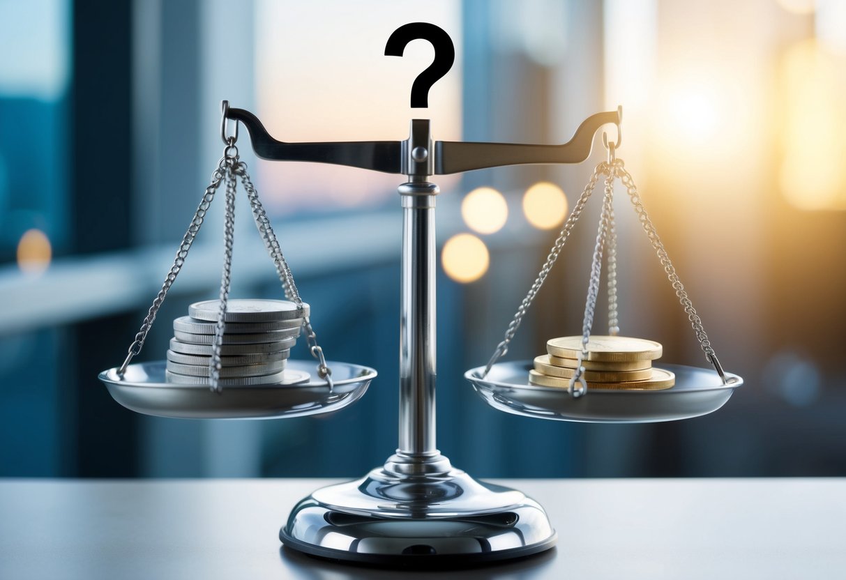 Should I Sell Shares or Assets in My Business: Making the Right Decision for Your Financial Future 2 A scale weighing shares on one side and assets on the other, with a question mark hovering above