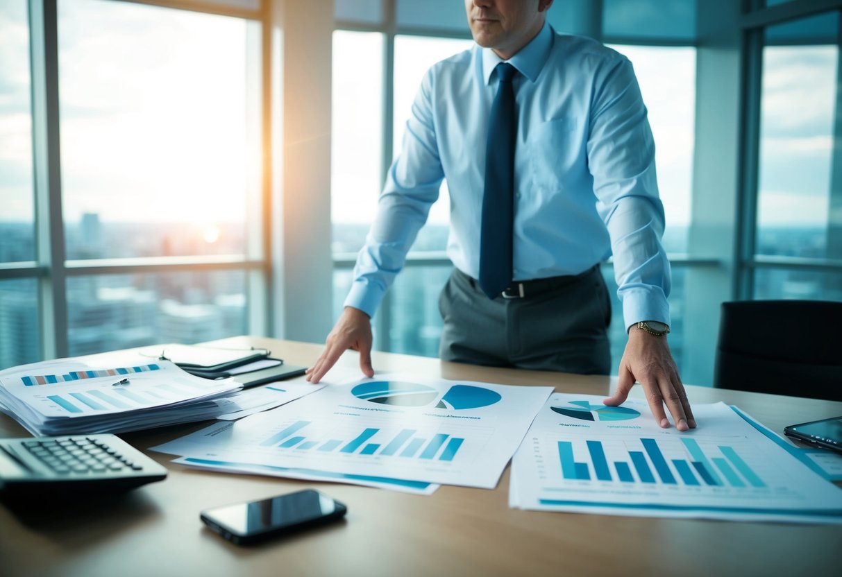 Exit Planning for Canadian Business Owners: Strategic Steps for a Successful Transition in 2025 3 A Canadian business owner stands at a crossroads, pondering different exit options. Charts, graphs, and financial documents are scattered across a desk, indicating careful planning and consideration